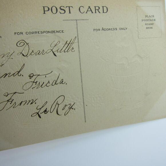 Easter Postcard Two White Rabbits in Baskets Purple Flowers Embossed Antique - Picture 5 of 12